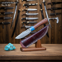 Fixed Blade Damascus VG10 + Oak wood w/ G10 turquoise Handle + 58-60 HRC + Leather Sheath Clip Point Style No: FB-397