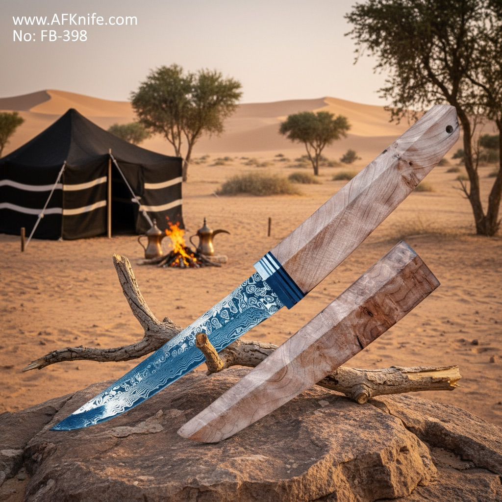 Fixed Blade Damascus VG10 + White Shadow Wood Handle + 59-60 HRC + White Shadow Wood Sheath - Tanto Style No: FB-398