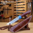 Fixed Blade Damascus VG10 + Oak w/ G10 turquoise Handle + Leather Sheath + Tanto Style No: FB-400
