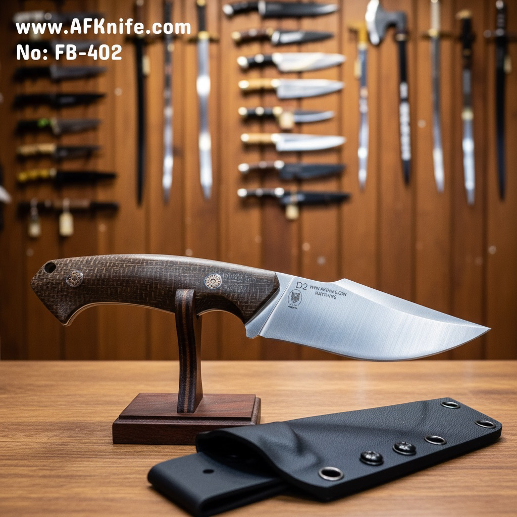 Fixed Blade D2 Tool Steel + Micarta Handle + Kydex Sheath + 58-60 HRC + Clip Point Style No: FB-402
