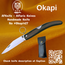 Folding Knife Okapi Stainless Steel 440c & Oak Wood Handle + Ring Lock Method + Drop Point Blade Style + Leather Sheath + 58-60 HRC No: FK023