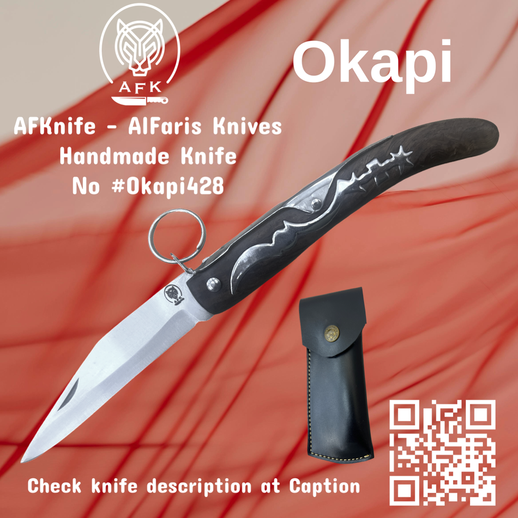 [FK024] Folding Knife Okapi Stainless Steel 440C & Rose Wood Handle #FK024