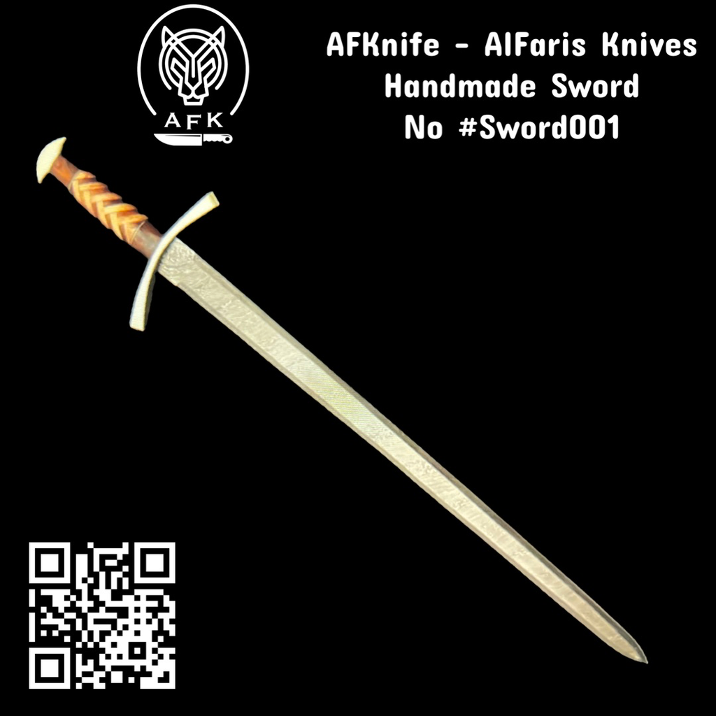 [Sword001] سيف فايكنج - معدن ( دمشقي ١٠٩٥ ) مقبض ( خشب الور و خشب زيتون وحامي ) غمد ( جلد ) رقم سيف٠٠١