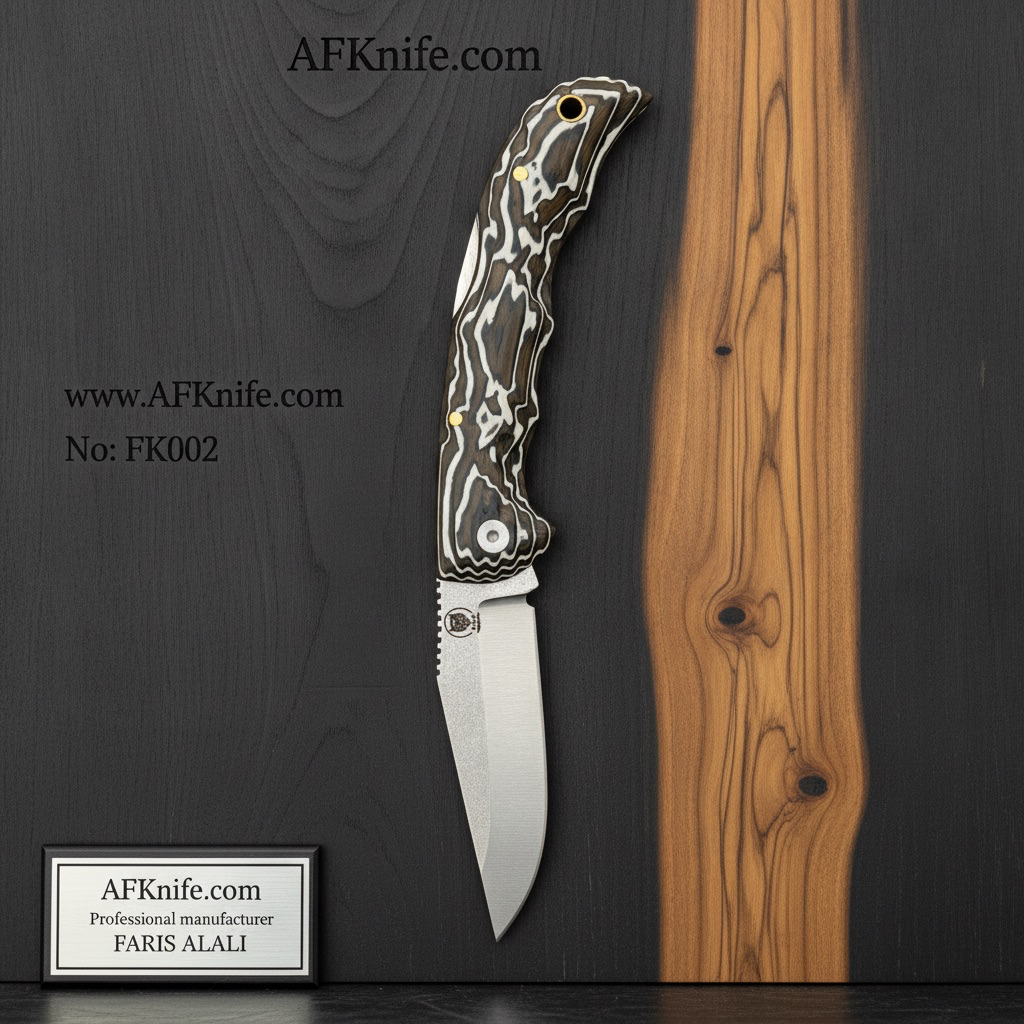 [FK002] Folding Knife 1.4034 German Stainless Steel + Werzalit Wood Handle + Back Lock Method + Drop Point Style + 58-59 HRC No: FK002