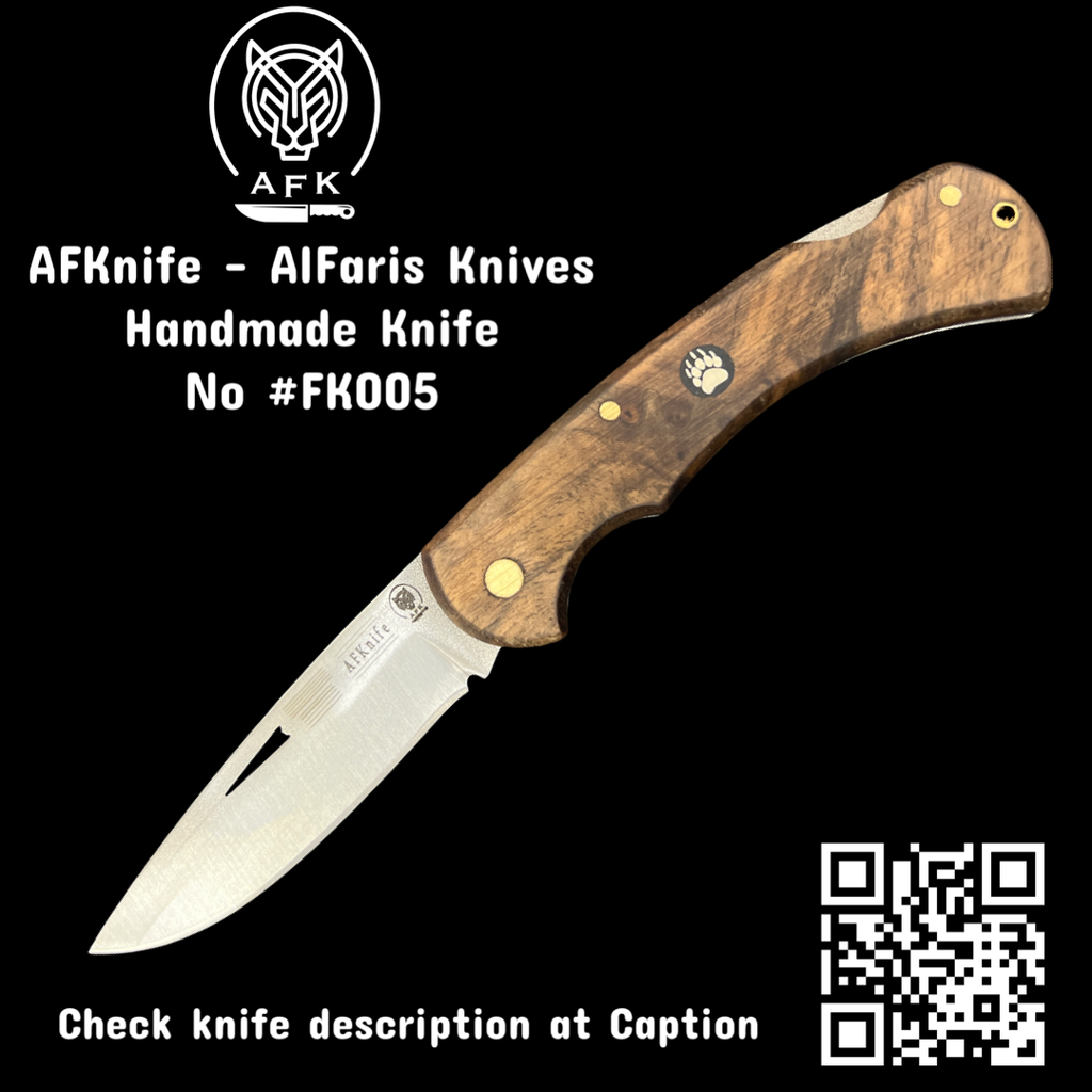 Folding Knife 1.4116 German Stainless Steel + Walnut Wood Handle - Drop Point Style + 59 HRC No: FK005