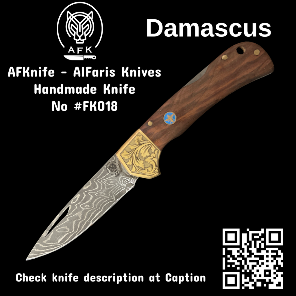 [FK018] Folding Knife Damascus 1095 & Walnut wood Handle #FK018