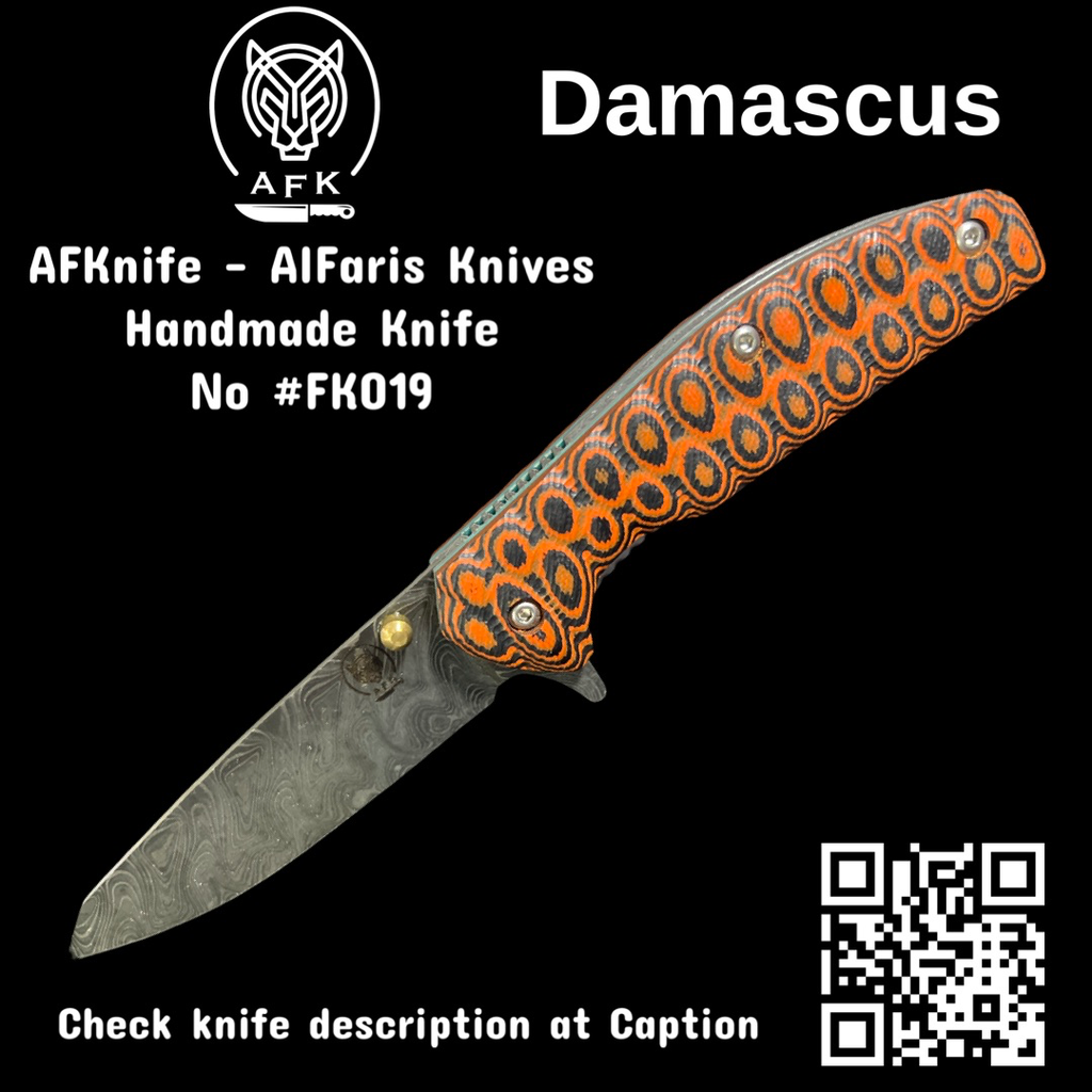 [FK019-RD] Folding Knife Damascus 1095 + Werzalit ( Red / Blue / Brown ) Handle + Liner Lock Method  No: FK019 (Werzalit Red)