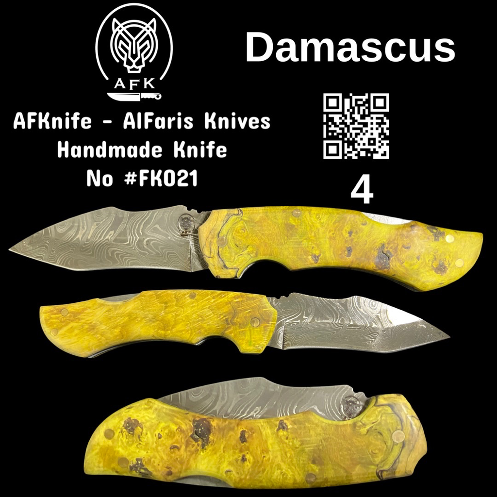 [FK021-4] Folding Knife #FK021 (Stabilized Hackberry wood)