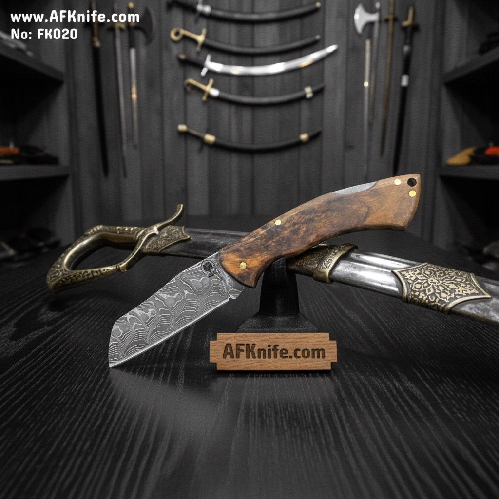 Folding Knife Damascus 1095 + Walnut wood Handle + Back Lock Method No: FK020