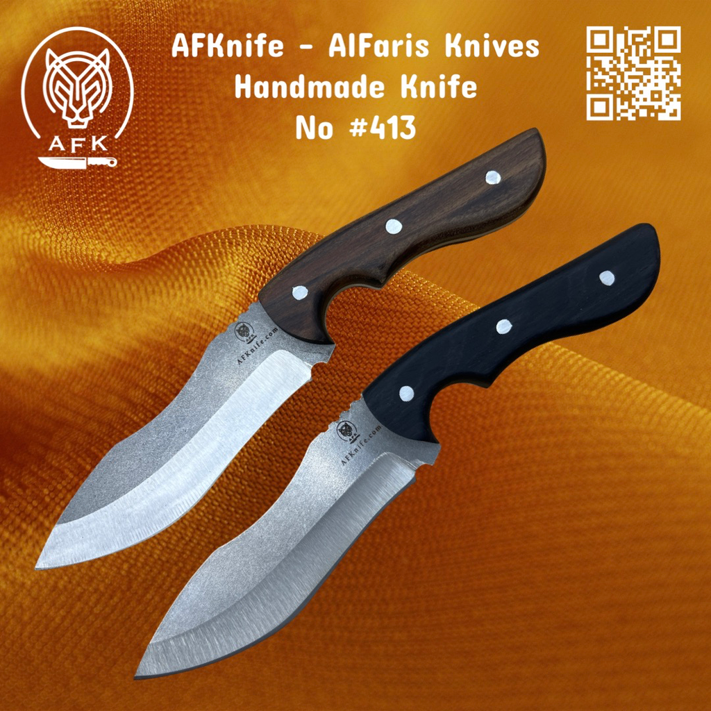 Fixed Blade 1.4034 German Stainless Steel + Walnut Wood Handle + Leather Sheath + 58-59 HRC - Large Nessmuk Style No: FB-413