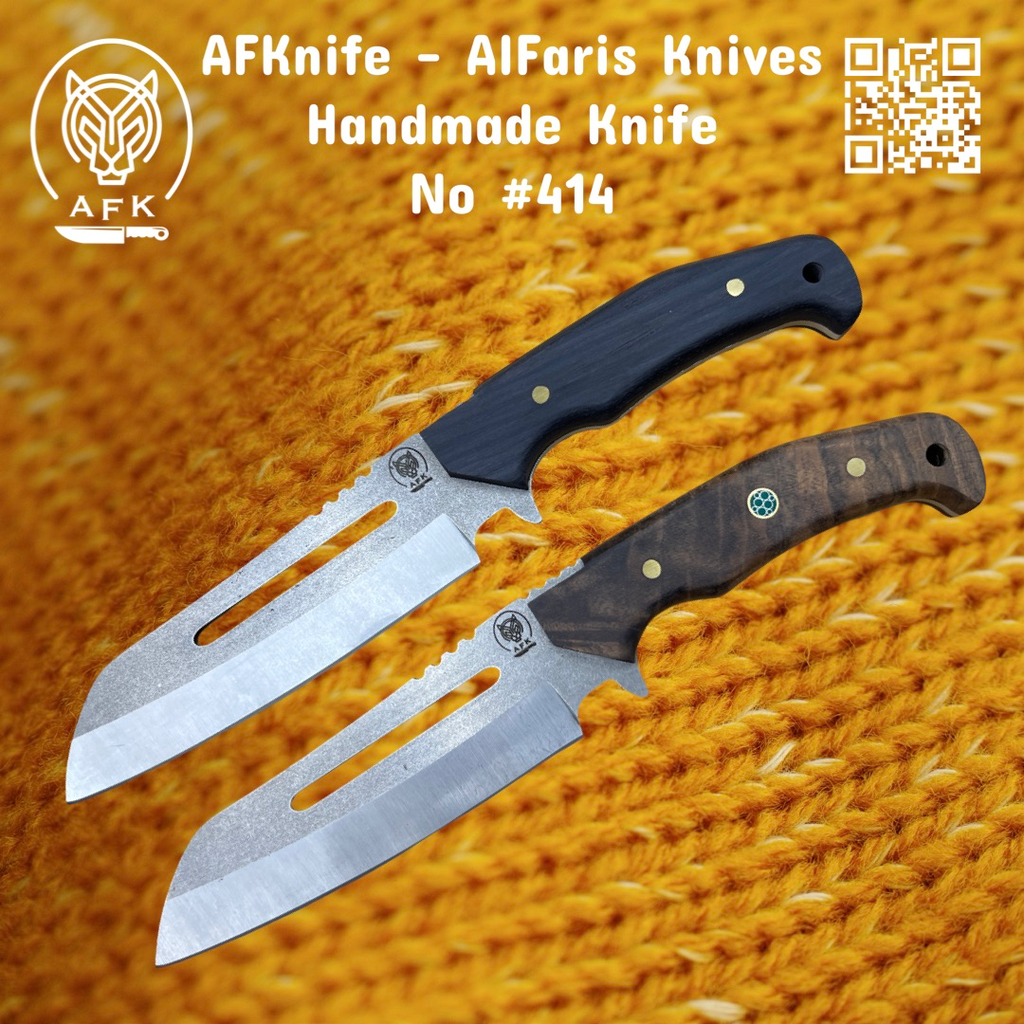 Fixed Blade 1.4034 German Stainless Steel + Pakka Wood Handle + Leather Sheath + 58-59 HRC -Sheepsfoot Style No: FB-414