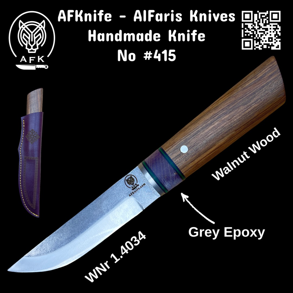 [415-Walnut-Epx-Gray] Fixed Blade PUUKKO Knife #415 (Walnut & Epoxy Gray)