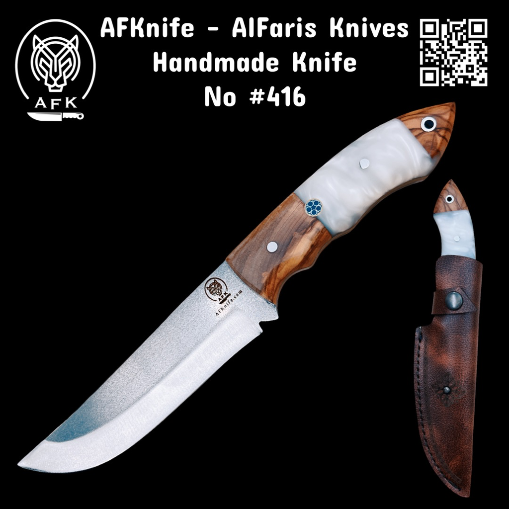 Fixed Blade 1.4034 German Stainless Steel + Stabilized Olive Wood w/ Epoxy Handle + 58-59 HRC - Straight Back Style No: FB-416