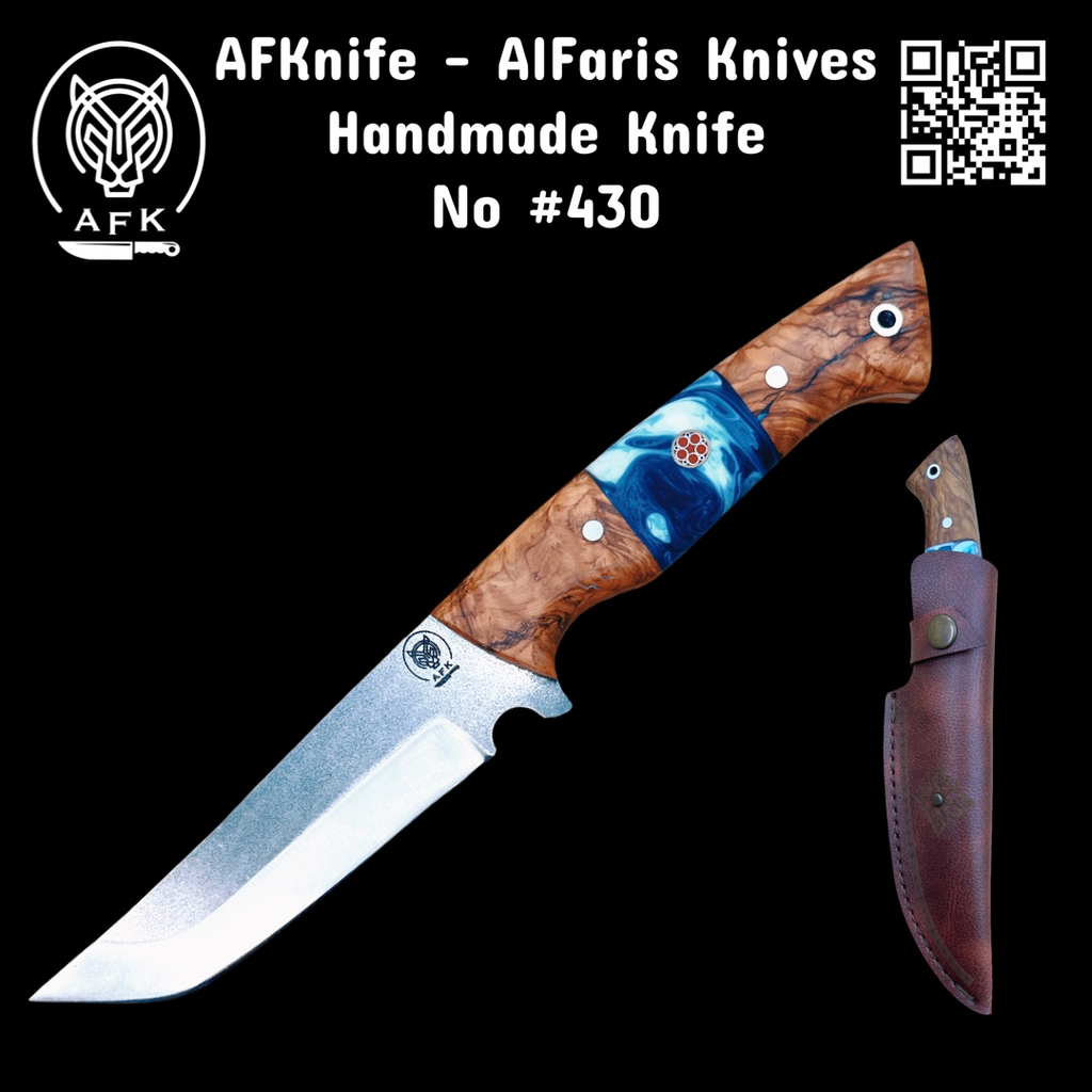 [430-DarkOlive] Fixed Blade Straight Back ( W.NR 1.4034 Steel ) Knife #430 (Dark Olive Wood & Epoxy)