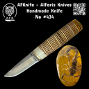 Fixed Blade PUUKKO Knife - 1.4034 German Stainless Steel + Walnut Wood w/ Leather Design & Epoxy & Natural Scorpion Handle + Leather Sheath + 58-60 HRC - ( Straight Back Style ) No: FB-434