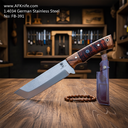 Fixed Blade 1.4034 German Stainless Steel + Stabilized Olive Wood & Epoxy Handle + Leather Sheath + 58-59 HRC - ( Tanto Style ) No: FB-391