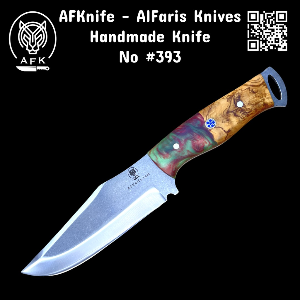 [393-Mix-Epx] Fixed Blade W.NR 1.4034 German Stainless Steel ( Bowie )  Knife #393 (Olive Wood & Mix Epoxy)