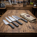 Chef's (kitchen) - Set 5 Pcs - 1.4034 German Stainless Steel + Werzalit Handle + Jute & Leather Knives Sheath + 58-59 HRC - No: Chef-KitSet004