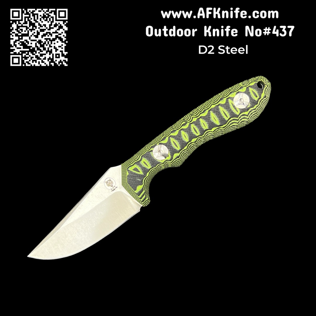 [AL-RQ01-437] Fixed Blade Neck Knife ( Clip Point ) - D2 Steel - G10 Handle - Kydex Sheath #437