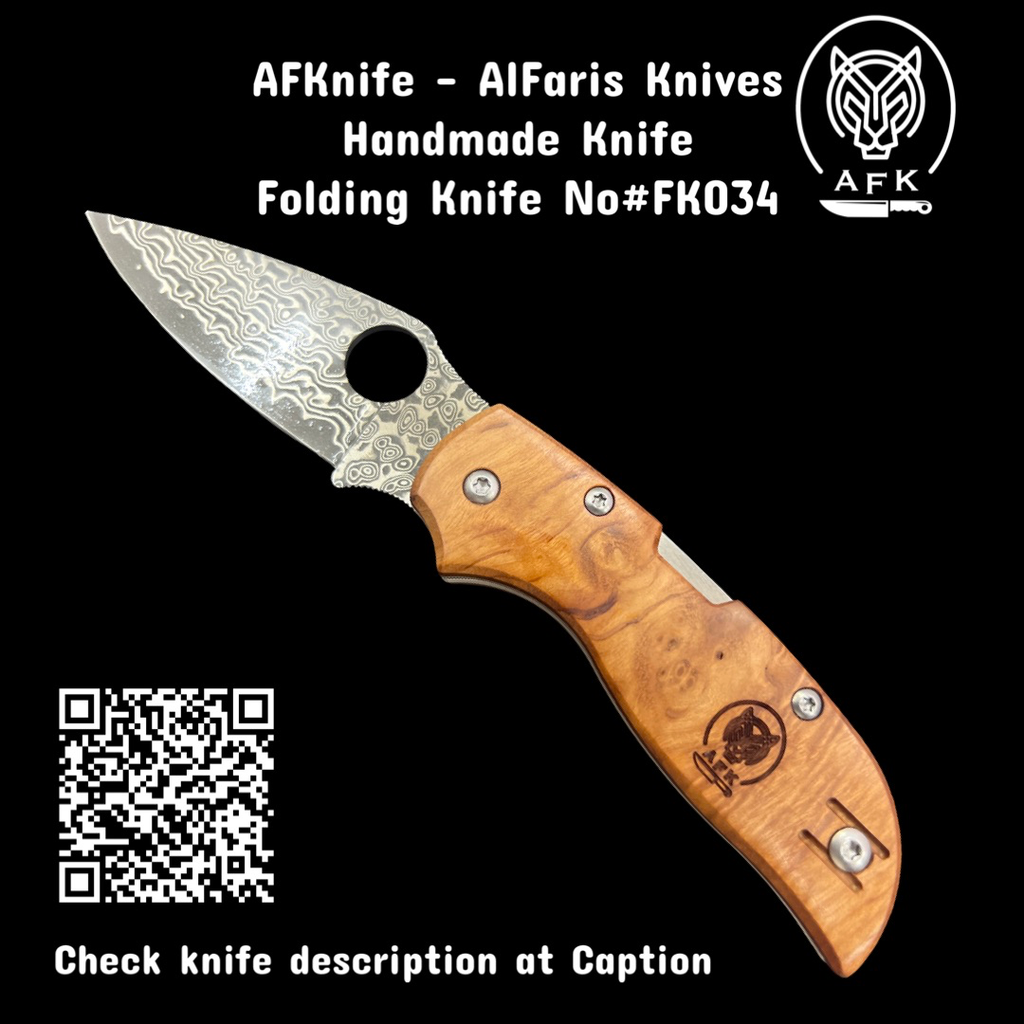 [AL-K04 / FK034] Folding Knife BabyKnive Damascus VG10 + Rose Wood Handle + Liner Lock + 59-60 HRC - Drop Point Style No:FK034