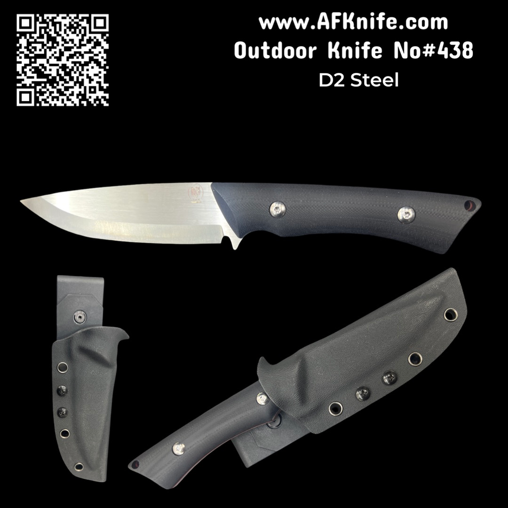 Fixed Blade D2 Tool Steel + G10 Handle + Kydex Sheath + 58-60 HRC - ( Drop Point Style ) No: FB-438