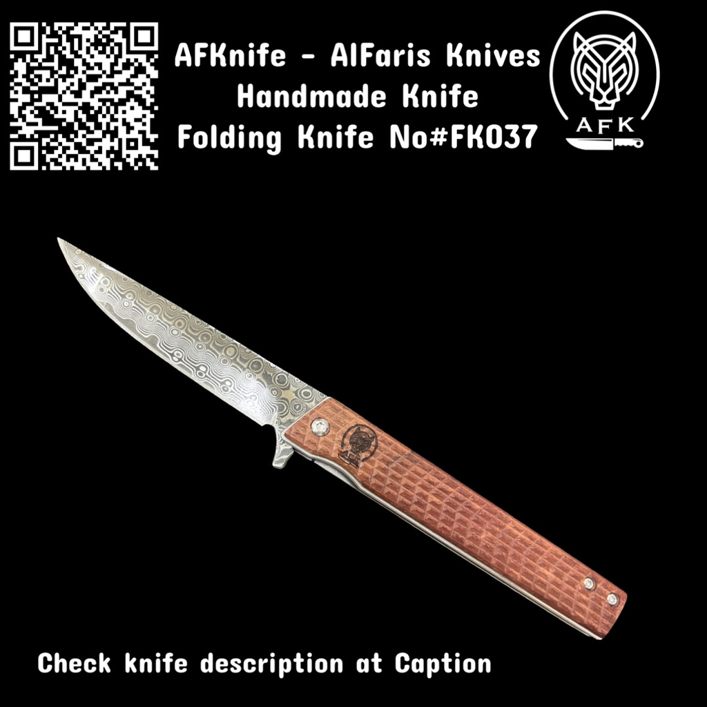 Folding Knife Damascus VG10 + Rose Wood Handle + Straight Back Blade Style + 59-60 HRC No: FK037
