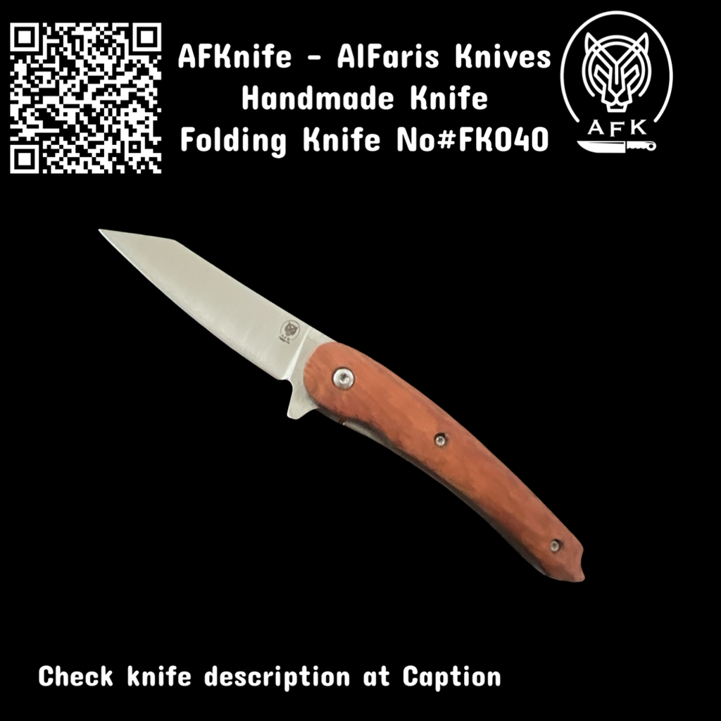 [J035D2-FK040] Folding Knife Tanto D2 Steel & Rose Wood Handle #FK040