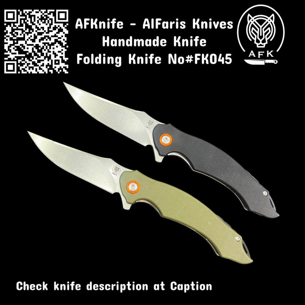Folding Knife D2 Tool Steel + G10 Handle ( Black / Green ) + Liner Lock Method + 58-60 HRC - Clip Point Style - No: FK045