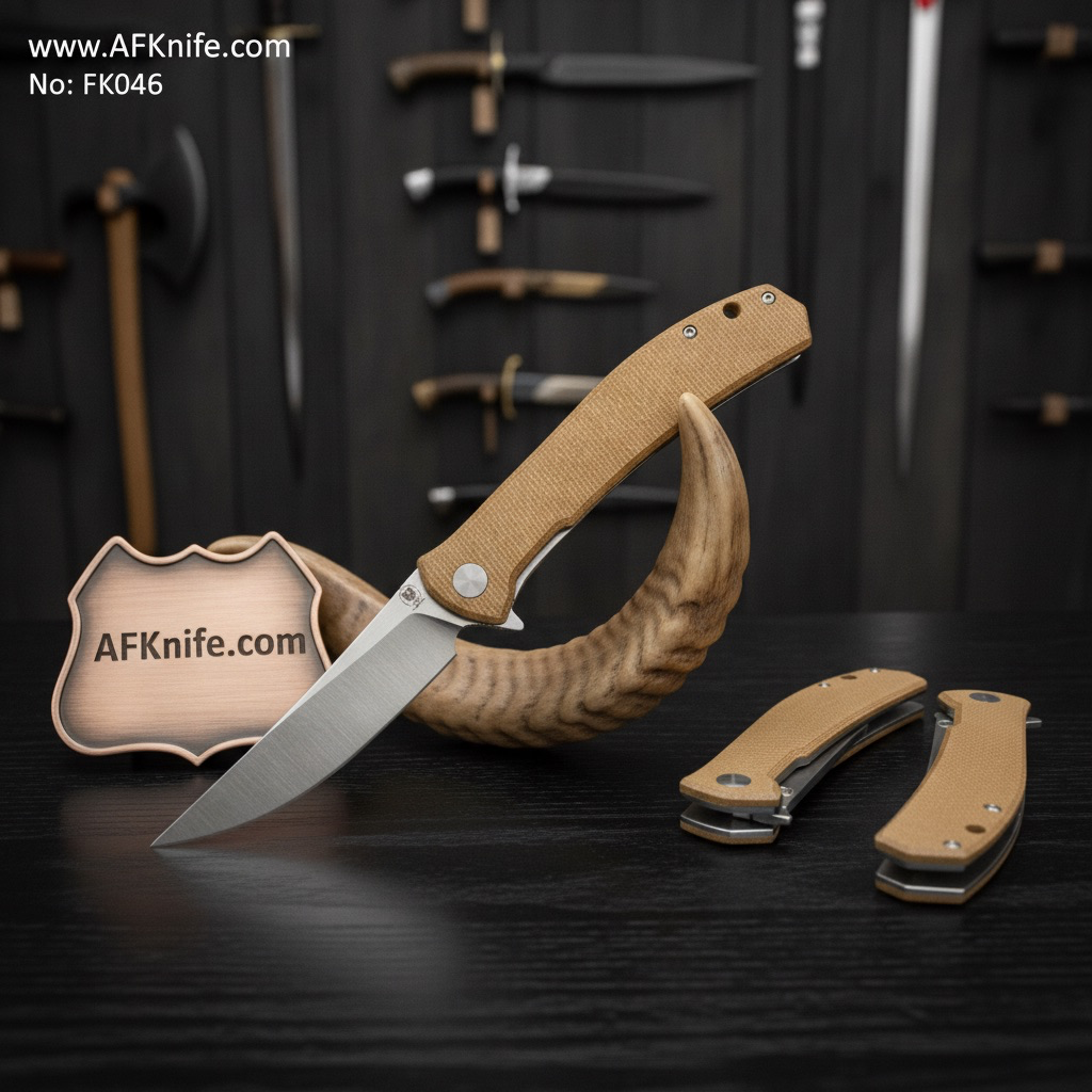 [AL-ZW04-Brown-FK046] سكين مطوية ( سكين جيب ) - معدن ( دي ٢ ) مقبض ( ميكارتا ) FK046 (Micarta Brown)