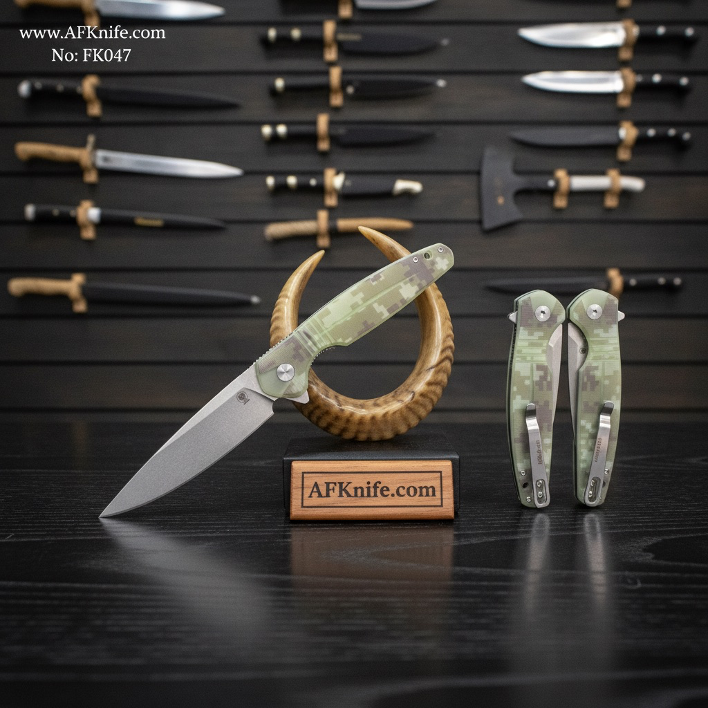 Folding Knife D2 Tool Steel + G10 Army Handle + Liner Lock Method - Leaf Shape No: FK047