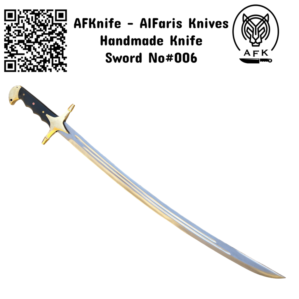 [Sword006] Arabic Sword Carbon Steel 1095 Blade + Stabilized Wood & Guard Handle + Leather Sheath - No:Sword006