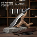 Fixed Blade Kukri Knife - Carbon Steel 1095 ( Leaves Pattern ) + Wood Handle + Leather Sheath + 58-59 HRC ( Kukri Style ) No: FB-459