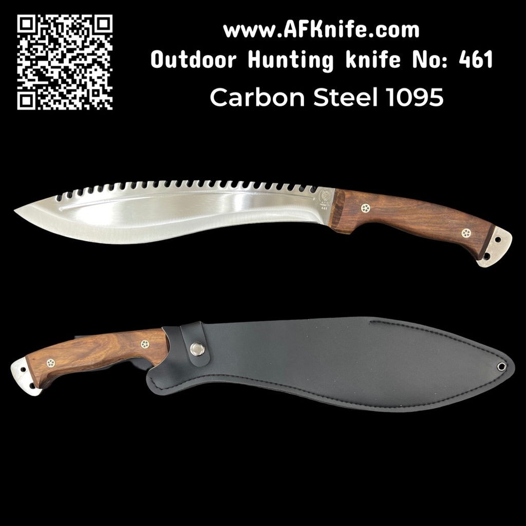 Fixed Blade Kukri Carbon Steel 1095 + Rose Wood Handle + Leather Sheath + 58-60 HRC - Kukri Style No: FB-461
