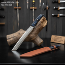 Fixed Blade Tanto Knife, Carbon Steel 1095 w/ Titanium Nitride Coating, Treated Colored Wood Handle, Leather Sheath  No: FB-463