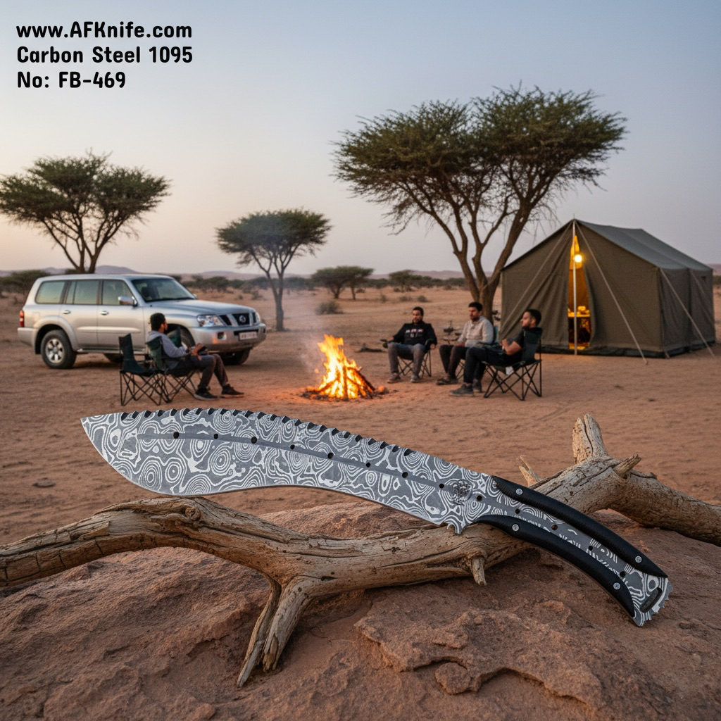 Fixed Blade Kukri Knife - Carbon Steel 1095 ( Mosaic Pattern ) + ABS Line Handle + 58-59 HRC + Leather Sheath - Kukri Style No: FB-469