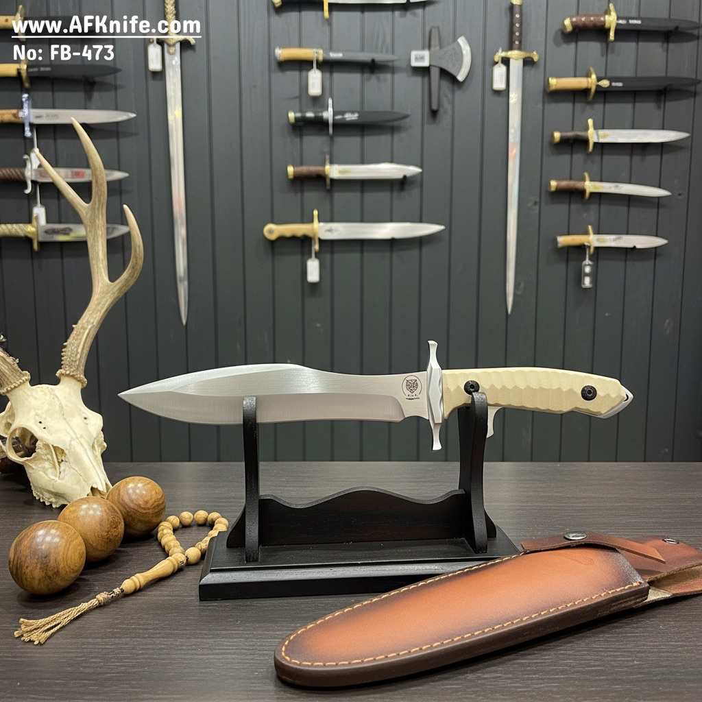 Fixed Blade - Rambo Last Blood Heartstopper Knife - Carbon Steel 1095 - Leather Sheath + 57-58 HRC - Drop Point Knife No: FB-473