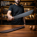 Fixed Blade Salvador Machete Carbon Steel 1095 - Black coating + Walnut Wood Handle + Leather Sheath + 58-59 HRC - Machete Style No: FB-464