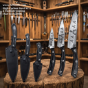 Chef's (kitchen) Set 3 Pcs - High-Carbon Steel W/ a Titanium Coating + G10 Handle + Leather Sheath + 56-60 HRC No: Chef-KitSet006