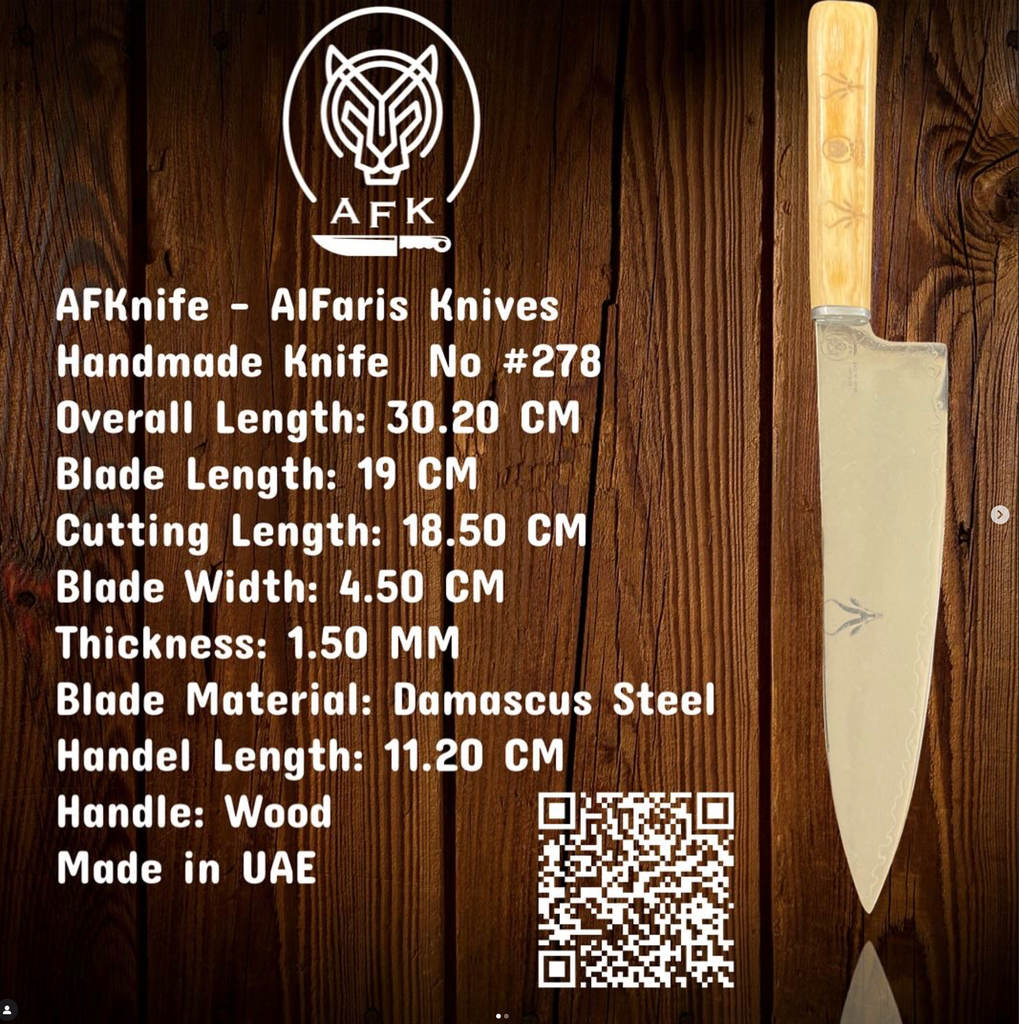 Chef's (kitchen) Damascus Steel + Wood Handle + 58- 59 HRC - ( Gyuto Style ) No: Chef-278