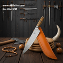 Chef's (kitchen) Damascus Steel + Sandal Wood Handle + Leather Sheath + 58-62 HRC - ( Butcher Style ) No: Chef-281