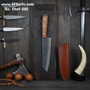 Chef's (kitchen) Carbon Steel 1095 + Sandal Wood Handle + Leather Sheath + 58-59 HRC -( Bunka Style ) No: Chef-282