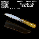 Fixed Blad Hadhrami - Carbon Steel 1095 San Mai + Wood Wrapped w/ Copper Wire Handle + Leather Sheath + 58-59 HRC - Drop Point No: FB-488