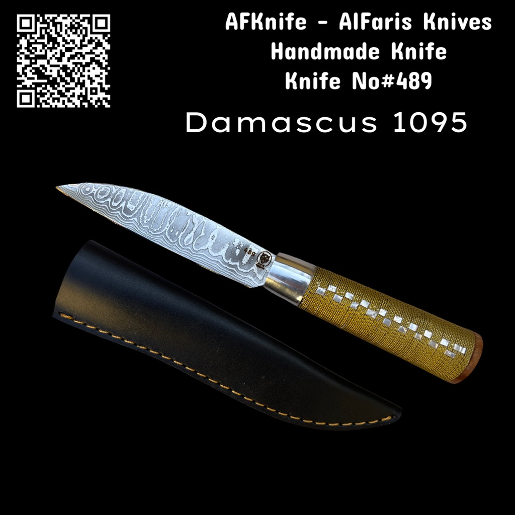 Fixed Blad Drop Point ( Damascus 1095 ) with Copper Wire ( Hadhrami ) Knife #489