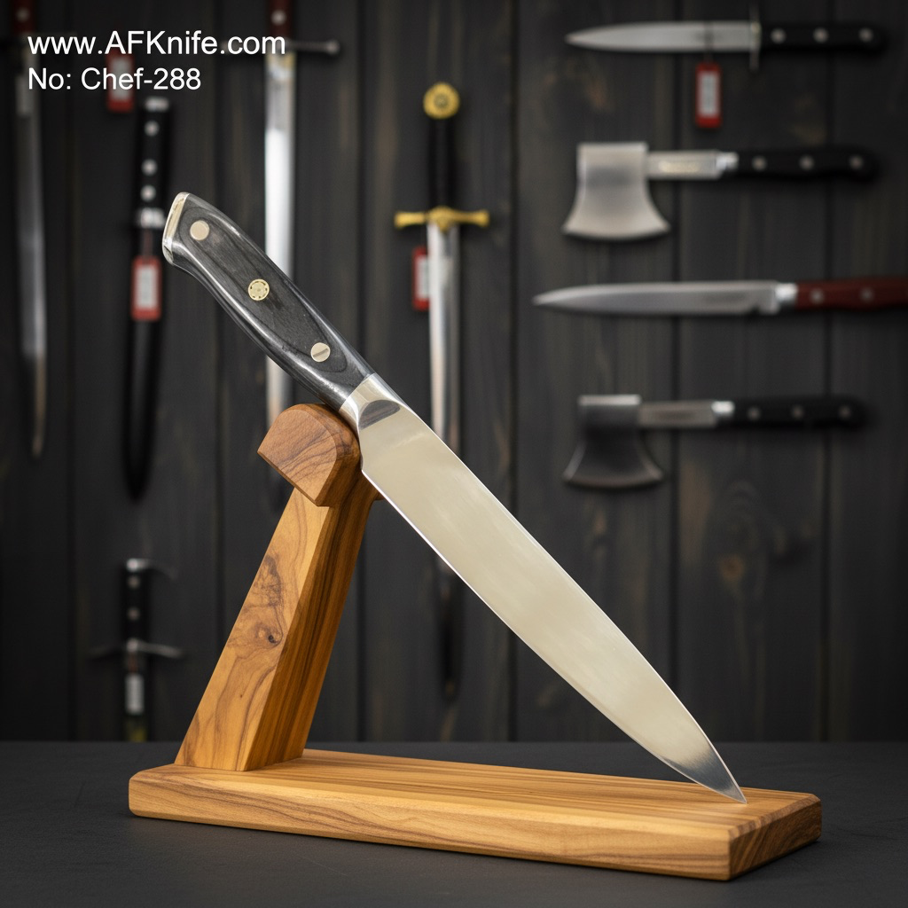 Chef's (kitchen) Carbon Steel 1095 + G10 Handle + 58-59 HRC ( Slicing Style ) No: Chef-288
