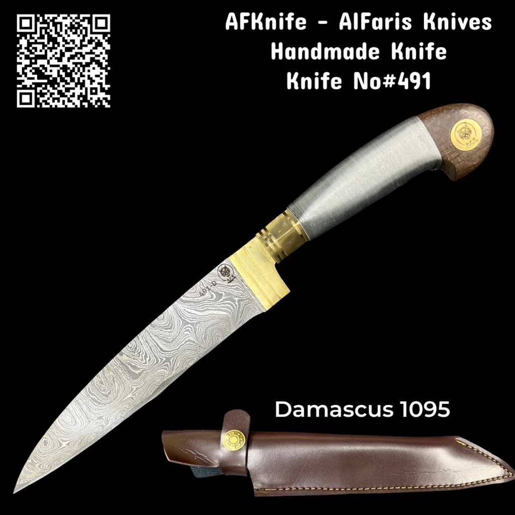 Fixed Blad Bishk - Damascus Steel 1095, Carbon Steel 1095, Carbon Steel 1095 ( Mosaic ), Micarta Handle Covered w/ Copper Wire & Guard, 58-59 HRC, Drop Point Style No: FB-491