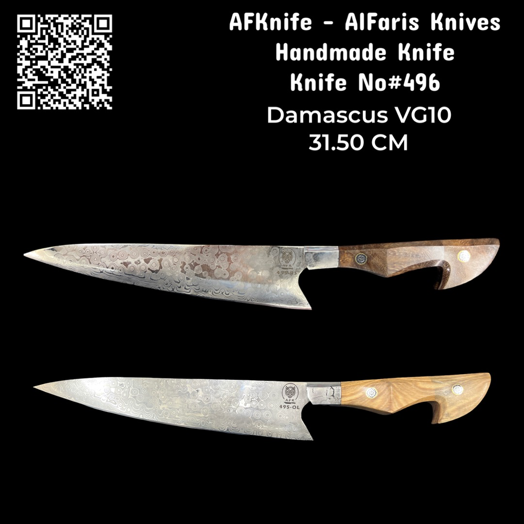 Chef's (kitchen) Damascus VG10-31.50CM - ( Olive Handle or Rose Handle ) - ( Gyuto ) Knife #496