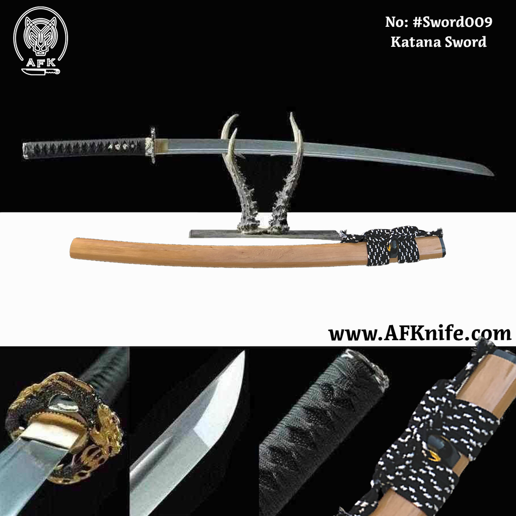 [LRT24038-Sword009] Katana Sword 65 Manganese high carbon spring steel Blade + Wood w/ Braid & Guard Handle + Wood Sheath - No:Sword009