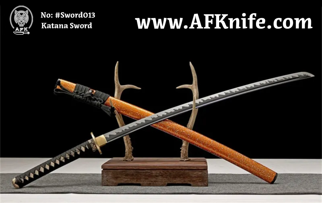 Katana Sword 1065 Carbon Steel High-carbon San Mai Sword + Wood w/ Braid & Guard Handle + Wood Sheath - No:Sword013