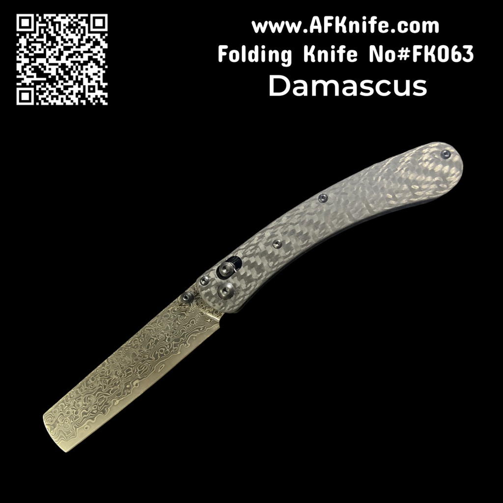 Folding Knife Straight Back - VG10 Damascus Steel & Carbon Fiber Handle #FK063
