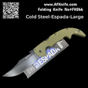 Folding Knife Cold Steel 62NGLVG Large Espada Folding Knife 5.5" Black CTS-XHP Plain Blade, OD Green G10 Handles, Lockback #FK066